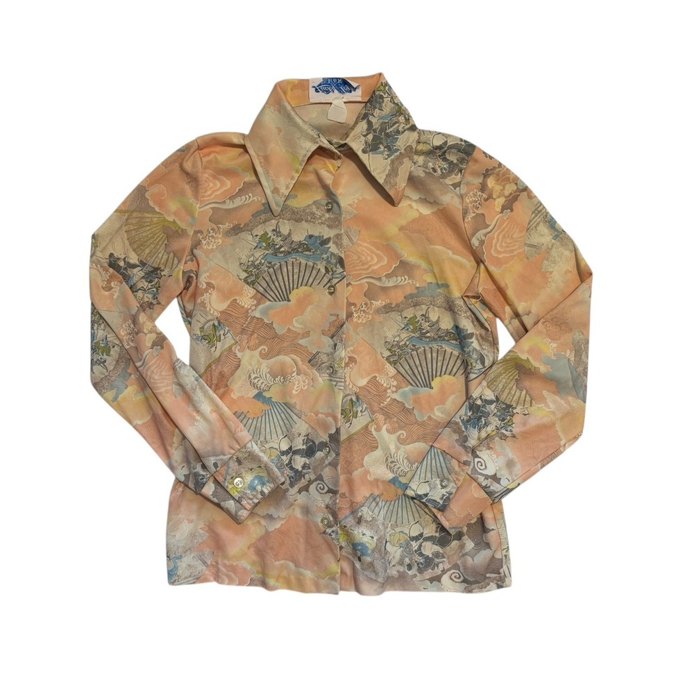 Vintage 1970s Disco Fall Color Party Shirt Rare Women's All Over Print